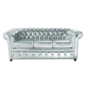 Canapé argent capitonné Chesterfield