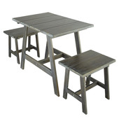 Grey wood table and 2 stool garden furniture set<br />Dinan