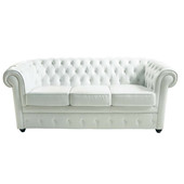 Canapé cuir blanc capitonné<br />Chesterfield