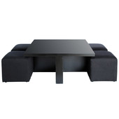 Black Square Coffee Table and 4 Stools  Cubik