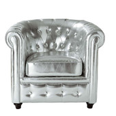 Fauteuil argent capitonné Chesterfield