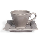 Tasse et soucoupe café grise Castel <br /> - Lot de 6