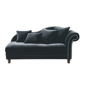 Méridienne 2-3 places fixe velours noir <br />Scala