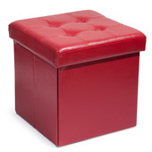 Pouf pliable rouge capitonné
