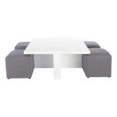 Table basse carrée blanche et 4 tabourets <br />Cubik