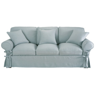 Schlafsofa 3/4-Sitzer Leinen blau mit Graueffekt