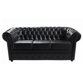 Canapé cuir noir capitonné Chesterfield