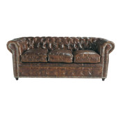 Canapé cuir marron capitonné Vintage