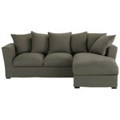 Corner sofa bed (right daybed) in taupe grey linen, seats 5,