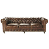 Canapé chesterfield 4 places fixe cuir marron clair