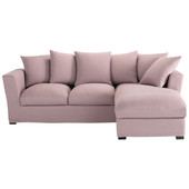 Corner sofa bed (right daybed) in vintage mauve linen, seats 5,