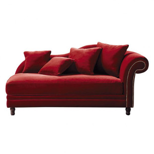 Méridienne 2-3 places fixe velours rouge