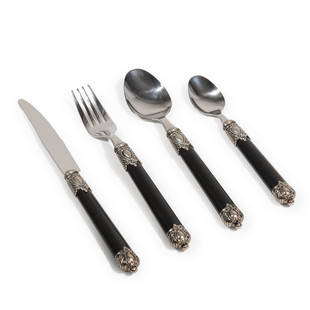 24-piece black Baroque cutlery set