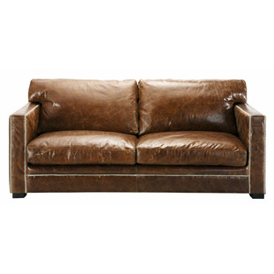 Canapé cuir 3/4 places fixe marron <br />Dandy