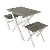 Grey wood table and 2 stool garden furniture set<br />Dinard