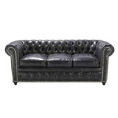 Canapé cuir noir capitonné Vintage