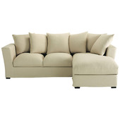 Corner sofa bed (right daybed) in natural linen, seats 5,