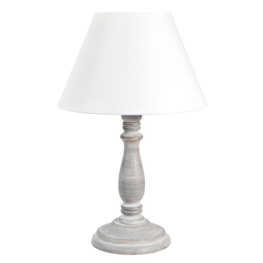 Lampe en bois et abat-jour en tissu blanche H 38 cm MINIATURE