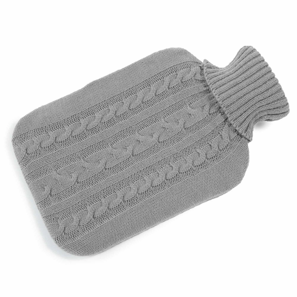 Bouillotte à eau 2l tricotée grise H 34 cm POLKA