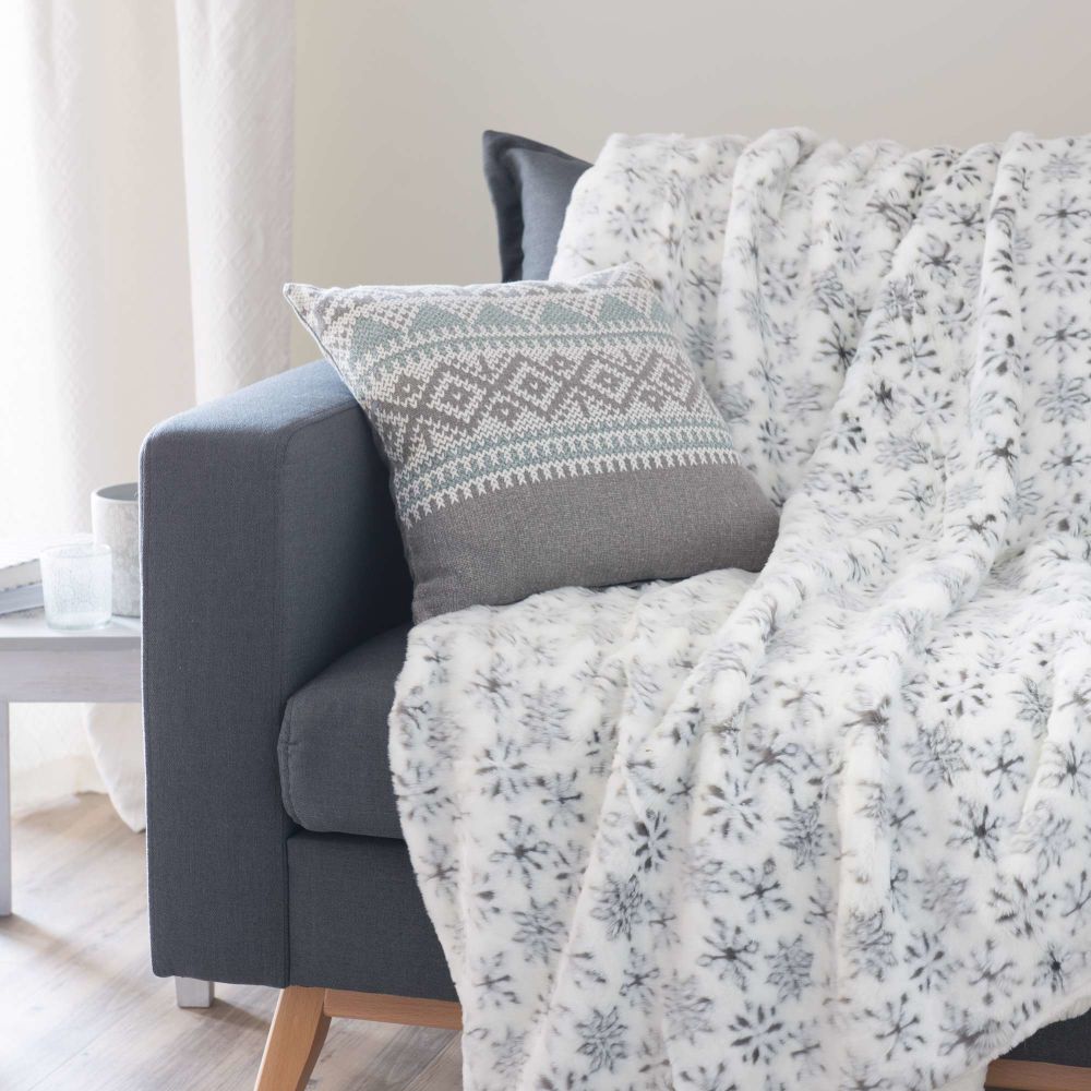 Jeté en fausse fourrure motif flocons 150 x 180 cm FLAKE