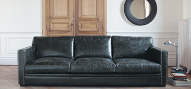4/5-Sitzer-Ledersofa, nicht ausziehbar, schwarz