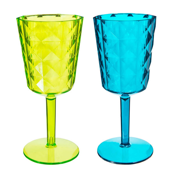 12 verres à pied en plastique vert/bleu CARAT