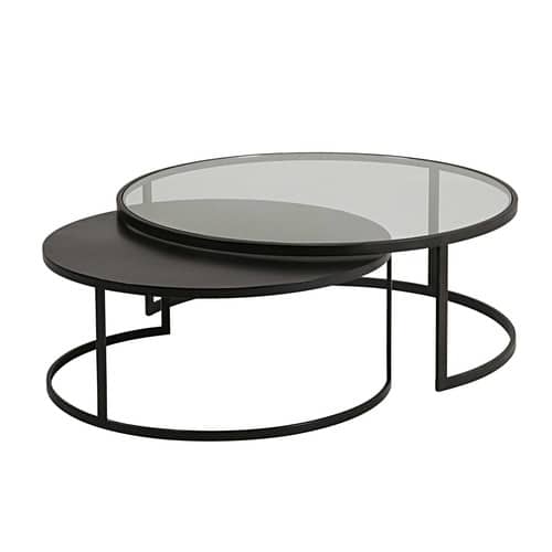2 tables basses gigognes en verre trempé et métal noir Eclipse