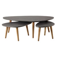 3 tables basses en bois grise L 50 à L 120 cm Cle...