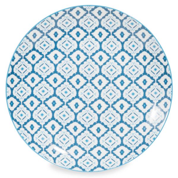 Assiette plate en porcelaine motifs bleus CAIXO