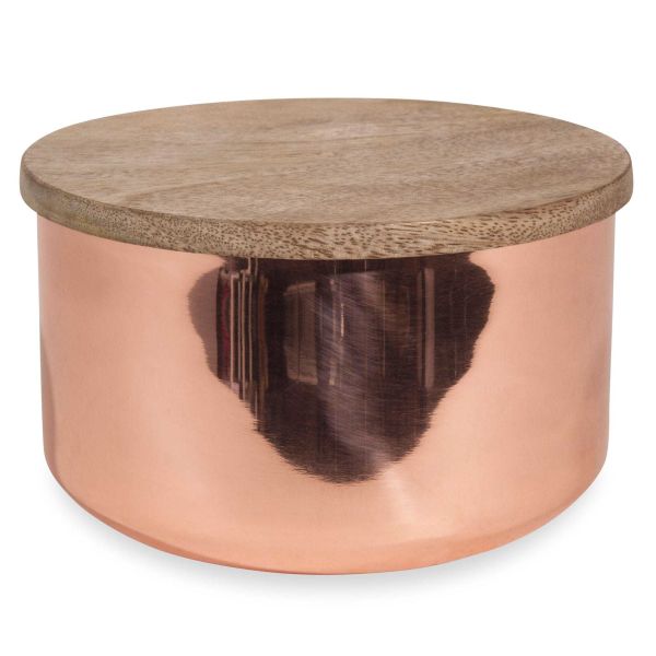 Boîte en cuivre avec couvercle bois H 10 cm