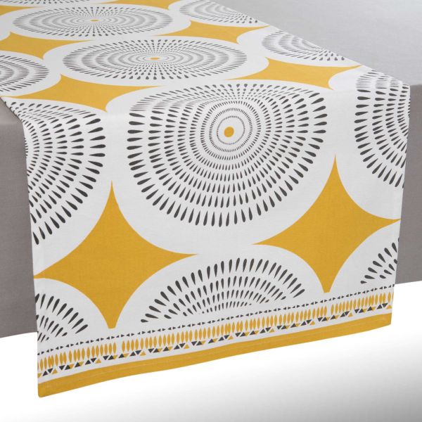 Chemin de table en coton jaune/gris L 150 cm HELICONIA