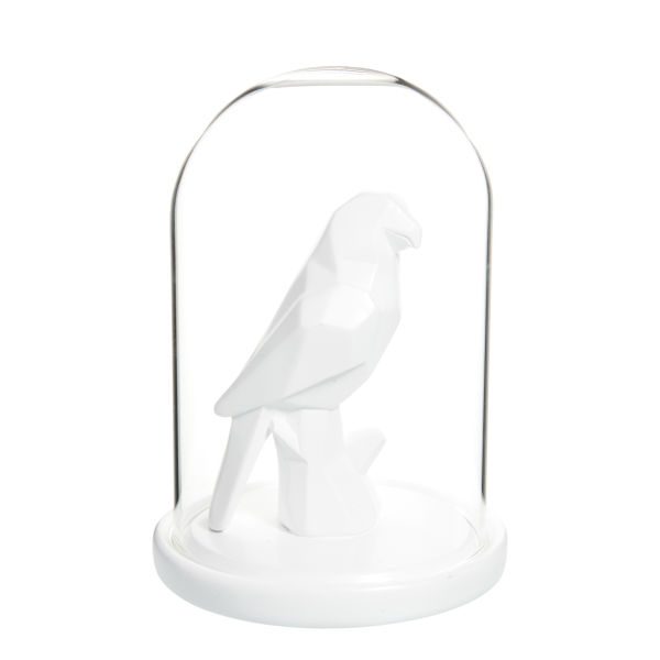 Cloche avec oiseau en polyrésine blanc H 13 cm GRAPHIK JAR