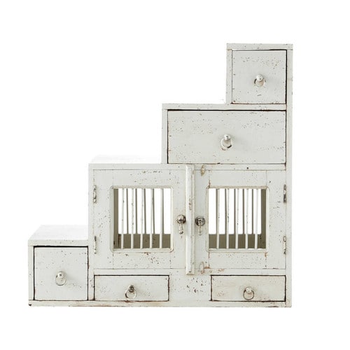 Distressed mango wood shelf unit in white W 80cm Salvador Maisons du