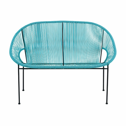 Gartenbank 2/3-Sitzer aus blauem Kunstharz-Gewebe und schwarzem Metall