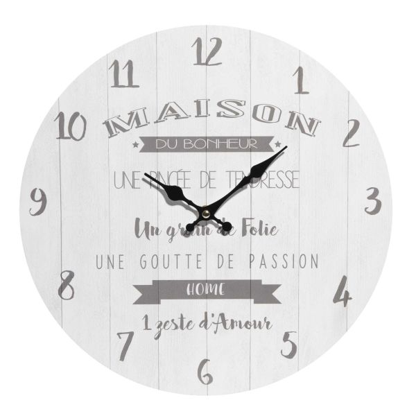 Horloge blanche D.34cm MAISON DU BONHEUR