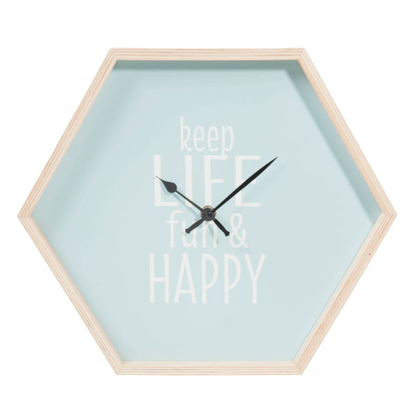 Horloge hexagonale bleue D 32 cm KEEP LIFE FUN