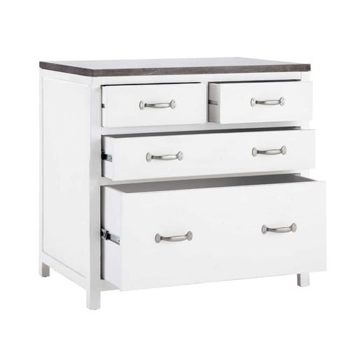 Küchenunterschrank aus Recyclingholz, B 90 cm, weiß Ostende | Maisons