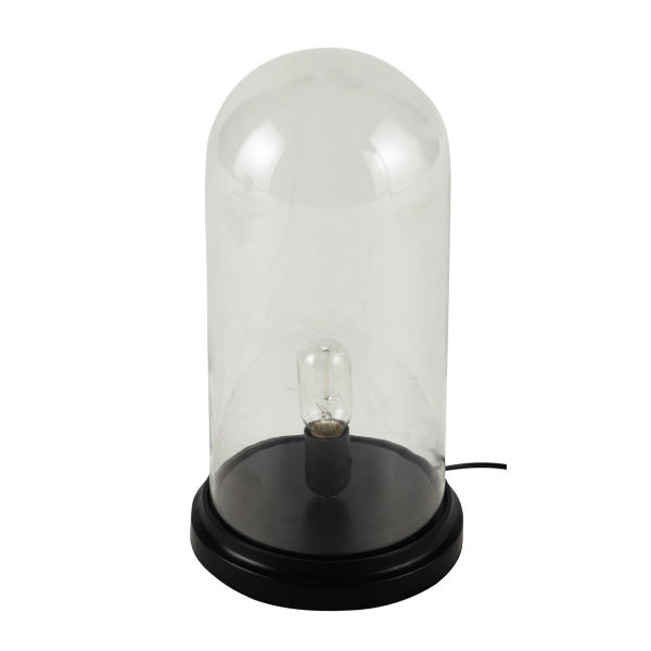 Lampe cloche en verre et bois noir H 45 cm ÉGLANTINE