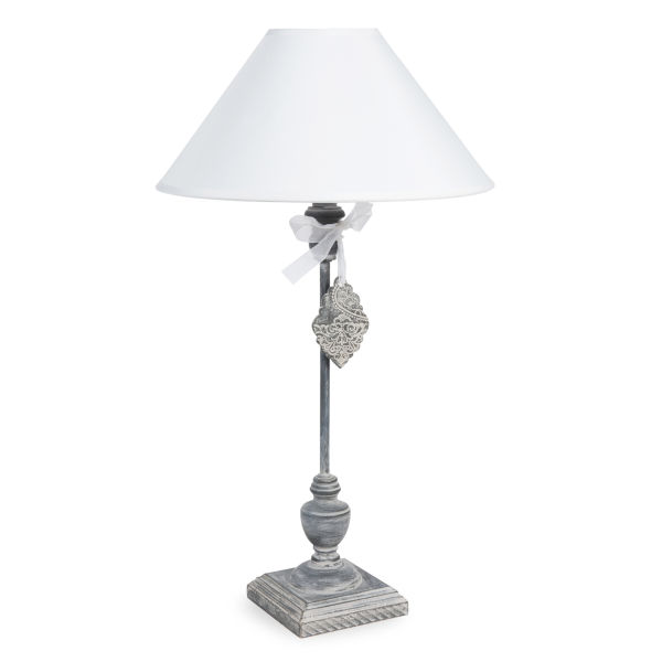 Lampe en bois et abat-jour en tissu blanc H 53 cm MEDAILLON