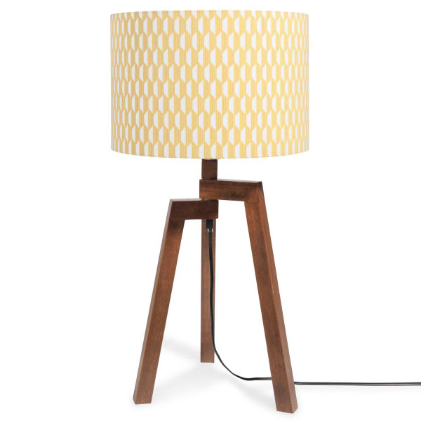 Lampe trépied en bois avec abat-jour à motifs H 57 cm LUNEL