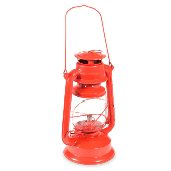 Lanterne lampe à huile en métal rouge H 28 cm