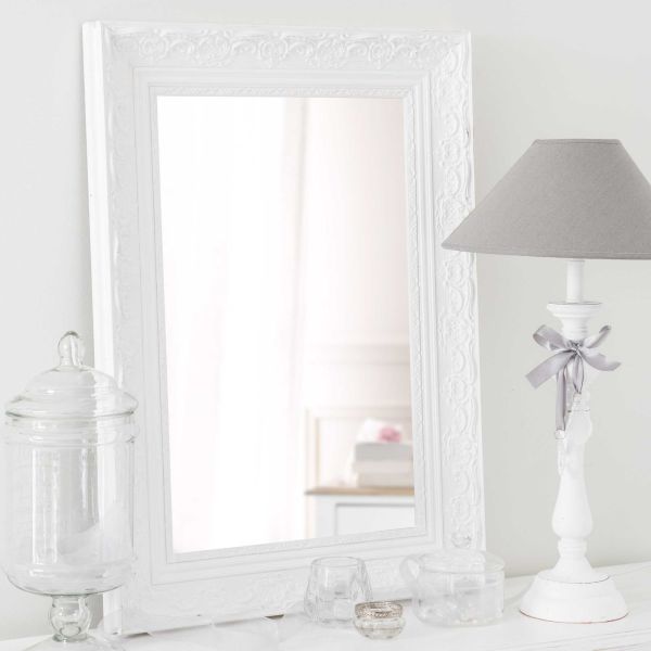 Miroir en bois de paulownia blanc H 70 cm VALENTINE