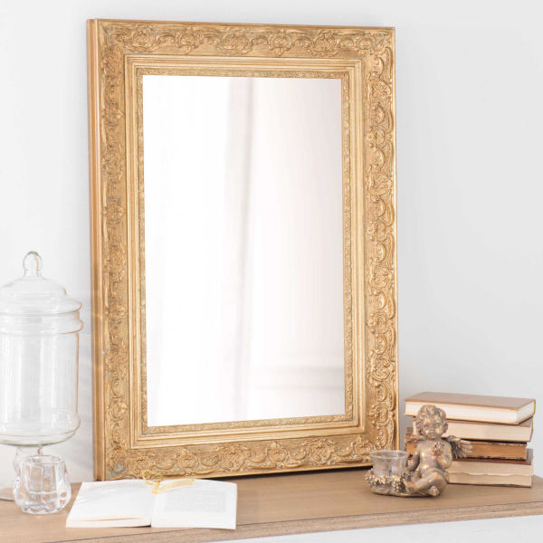 Miroir en bois de paulownia doré H 70 cm VALENTINE