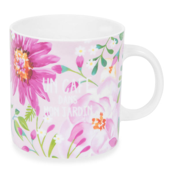 Mug en porcelaine rose motifs fleurs BOHÈME