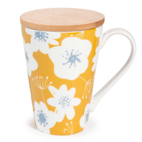 Mug motif fleurs en porcelaine jaune COVENTRY