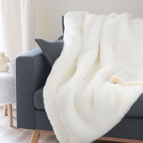 Couverture Doudou Fausse Fourrure 150x200 Cm - Blanc Doux Et Épais - Pour Lit Ou Canapé - Hiver Chaud