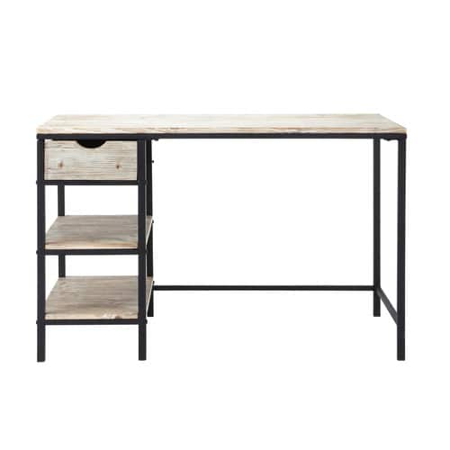 Schreibtisch im Industrial-Stil aus Massivholz, B 120 cm, geweißt Long