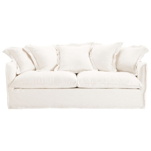 Sofá convertible de 3/4 plazas de lino lavado blanco Barcelone