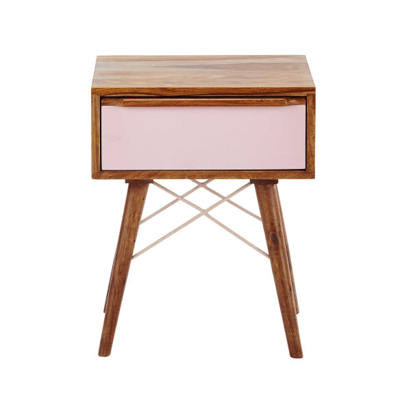 Table de chevet avec tiroir en bois de sheesham massif rose L 42 cm Nina
