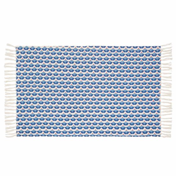 Tapis à franges en coton bleu 60 x 90 cm FLOW